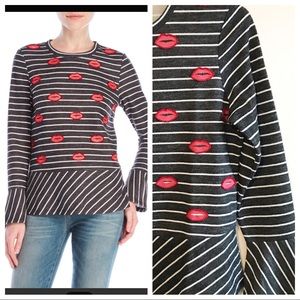 Nanette Nanette Lepore Beaded Lips Top Sz Med NWOT